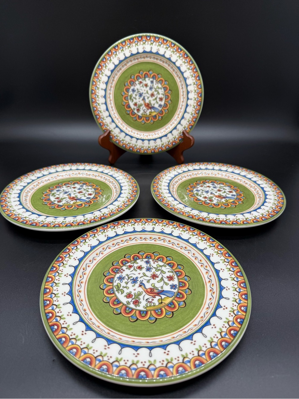World Market Passaro Peacock Set of 4 Salad Plate 8 3/8” Unique Folk Art Style